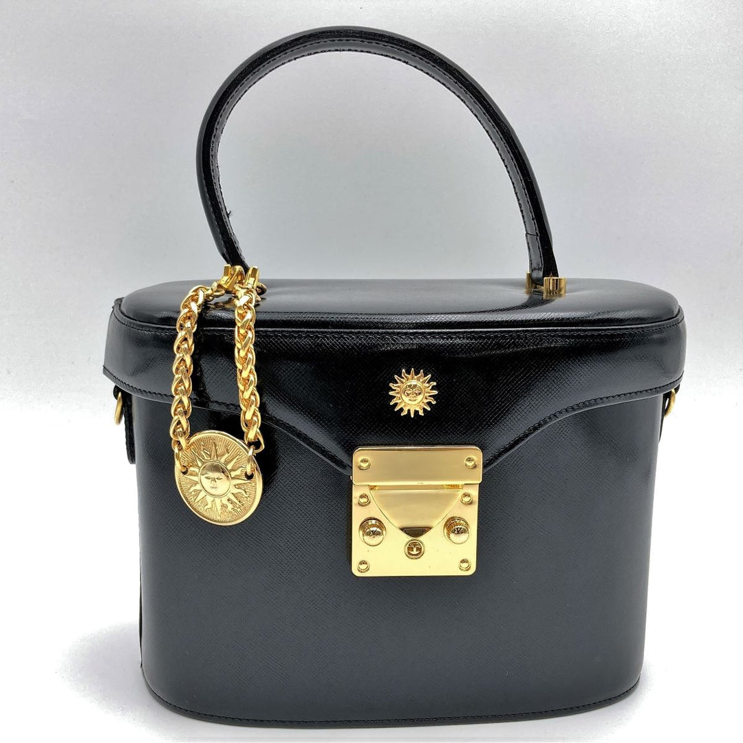 美品 VERSACE ヴェルサーチ バニティバッグ メイクケース コスメ ブラック ゴールドチャーム付き レザー小物