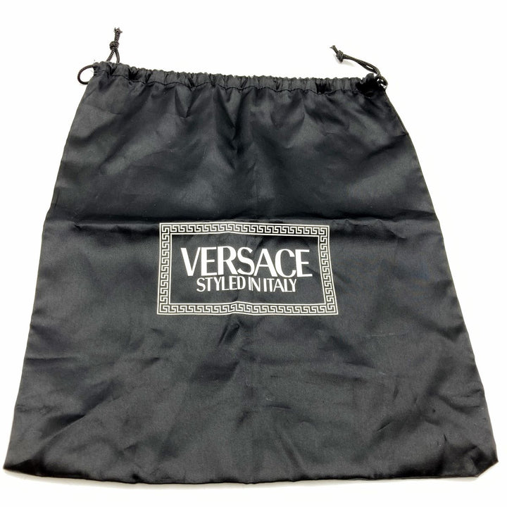 美品 VERSACE ヴェルサーチ バニティバッグ メイクケース コスメ ブラック ゴールドチャーム付き レザー小物