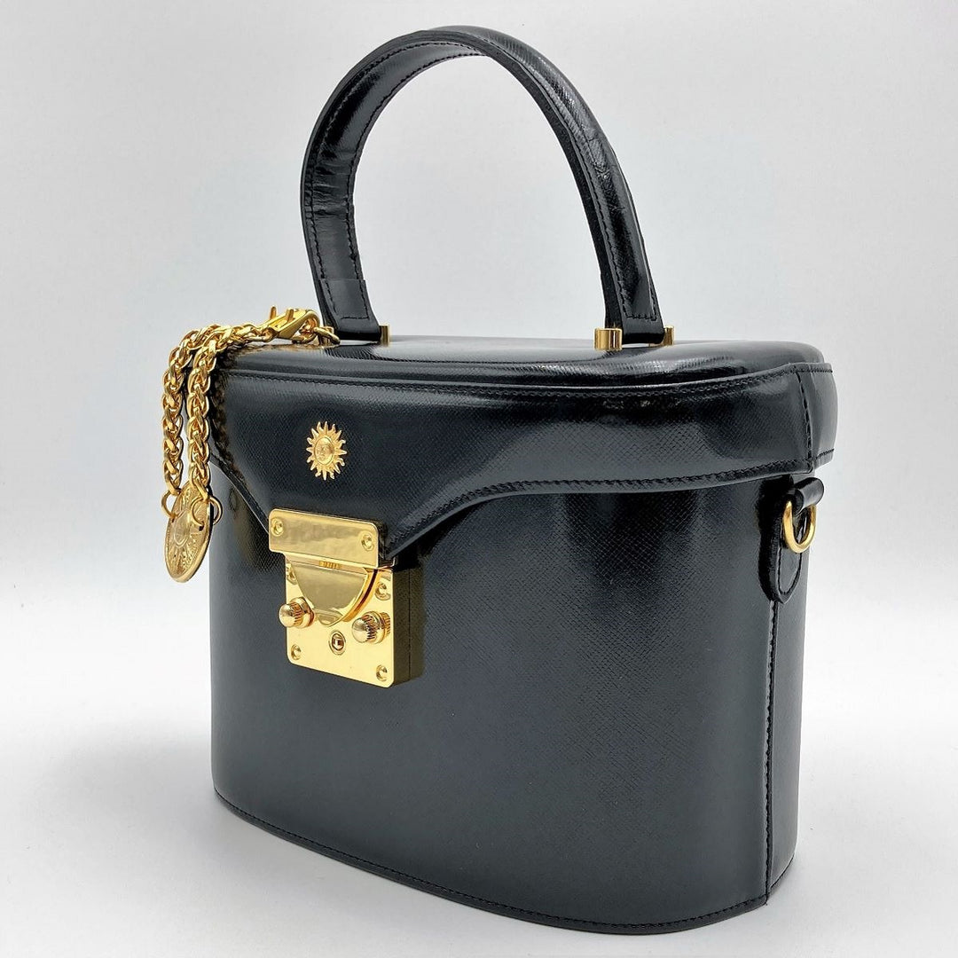 美品 VERSACE ヴェルサーチ バニティバッグ メイクケース コスメ ブラック ゴールドチャーム付き レザー小物