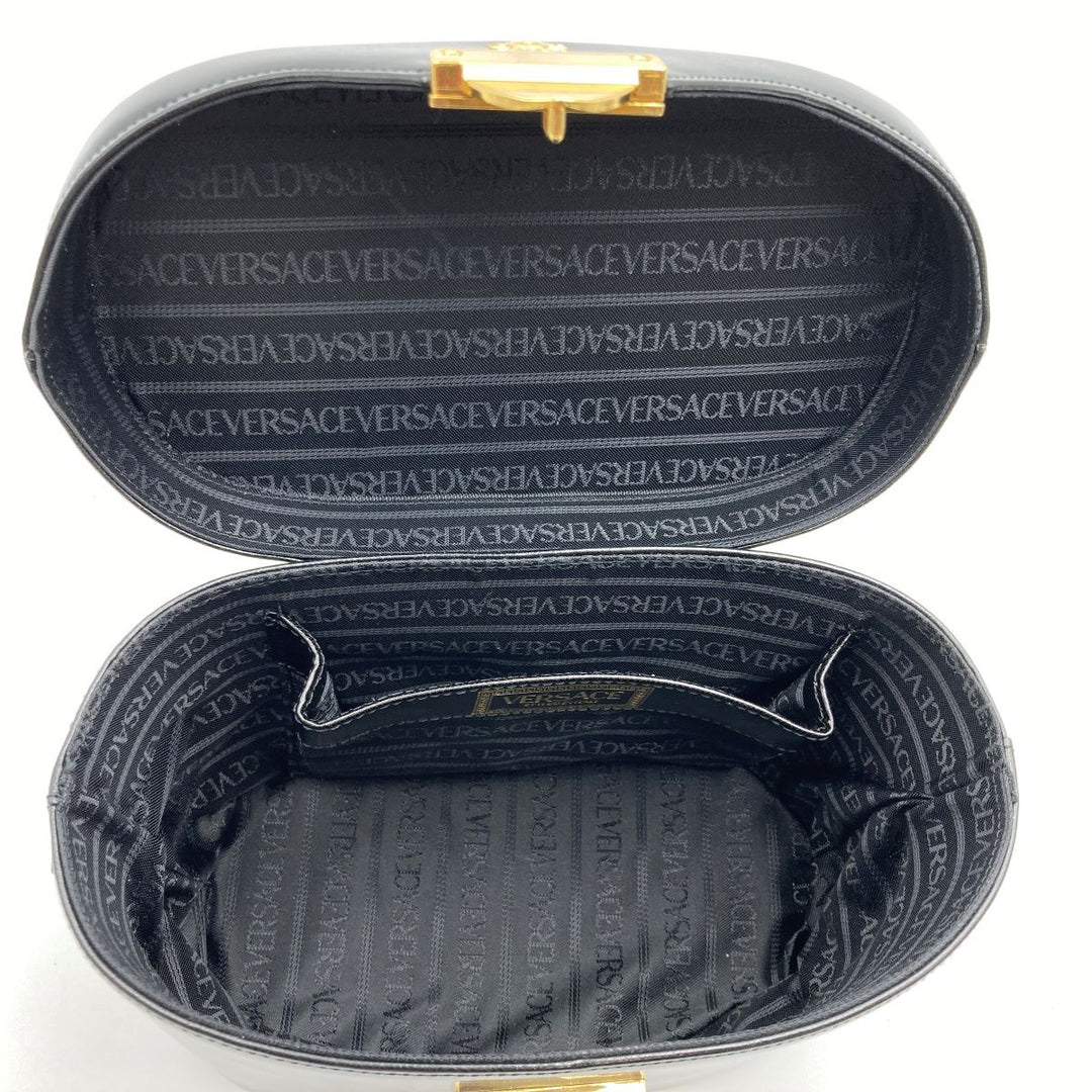 美品 VERSACE ヴェルサーチ バニティバッグ メイクケース コスメ ブラック ゴールドチャーム付き レザー小物