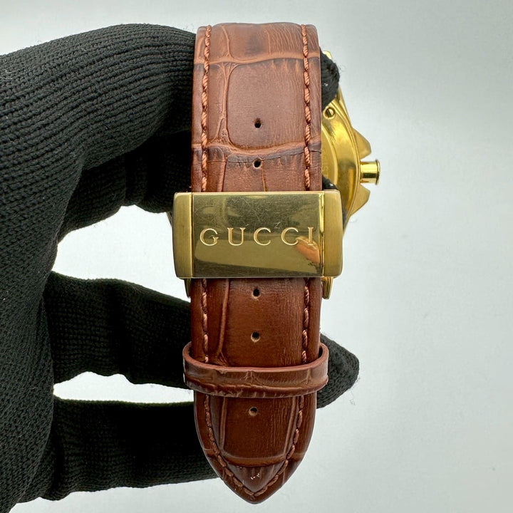 GUCCI グッチ 腕時計 ダイブ YA136219/136.2 デイト スネーク 蛇 へび クォーツ SS ブラック ゴールド レザー ブランド