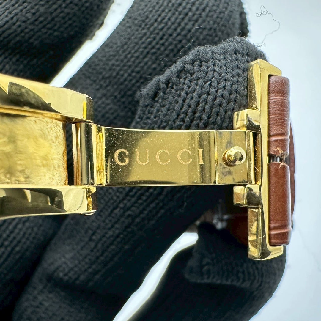 GUCCI グッチ 腕時計 ダイブ YA136219/136.2 デイト スネーク 蛇 へび クォーツ SS ブラック ゴールド レザー ブランド