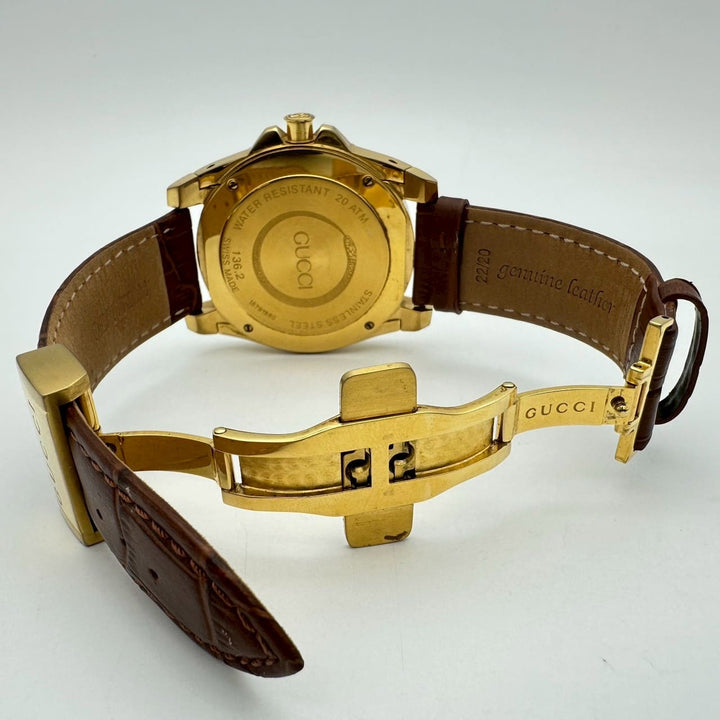 GUCCI グッチ 腕時計 ダイブ YA136219/136.2 デイト スネーク 蛇 へび クォーツ SS ブラック ゴールド レザー ブランド