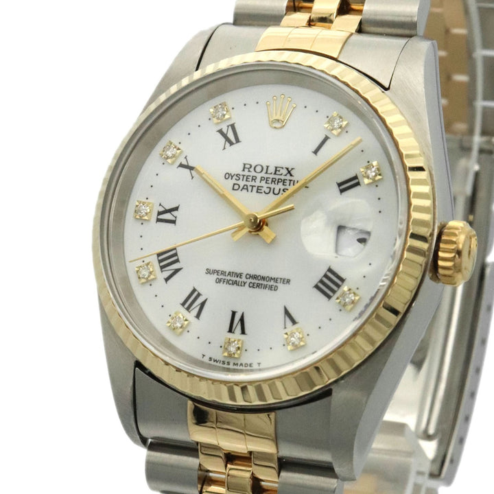 ROLEX ロレックス 腕時計 16233G デイトジャスト W番 10Pダイヤ K18 YG 自動巻き ホワイト メンズ