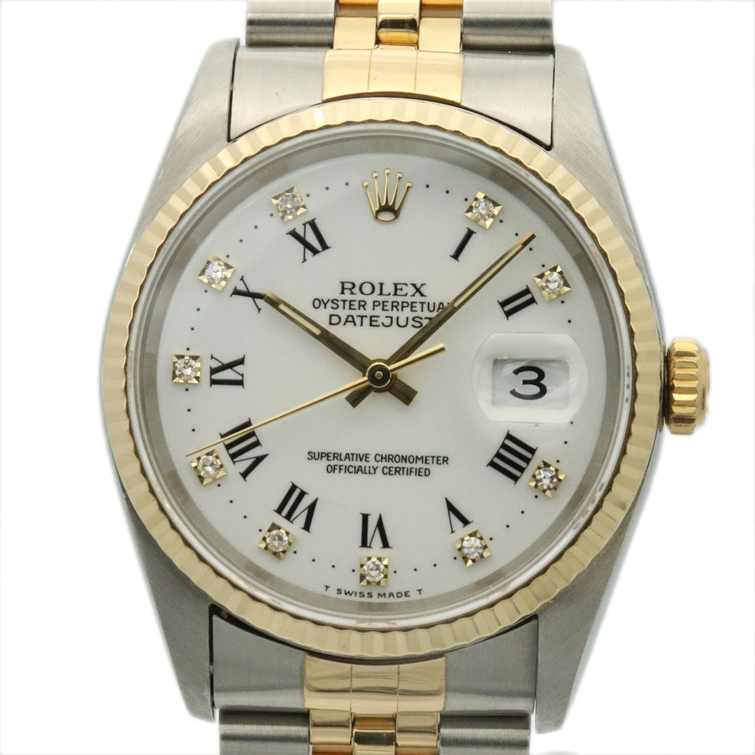 ROLEX ロレックス 腕時計 16233G デイトジャスト W番 10Pダイヤ K18 YG 自動巻き ホワイト メンズ