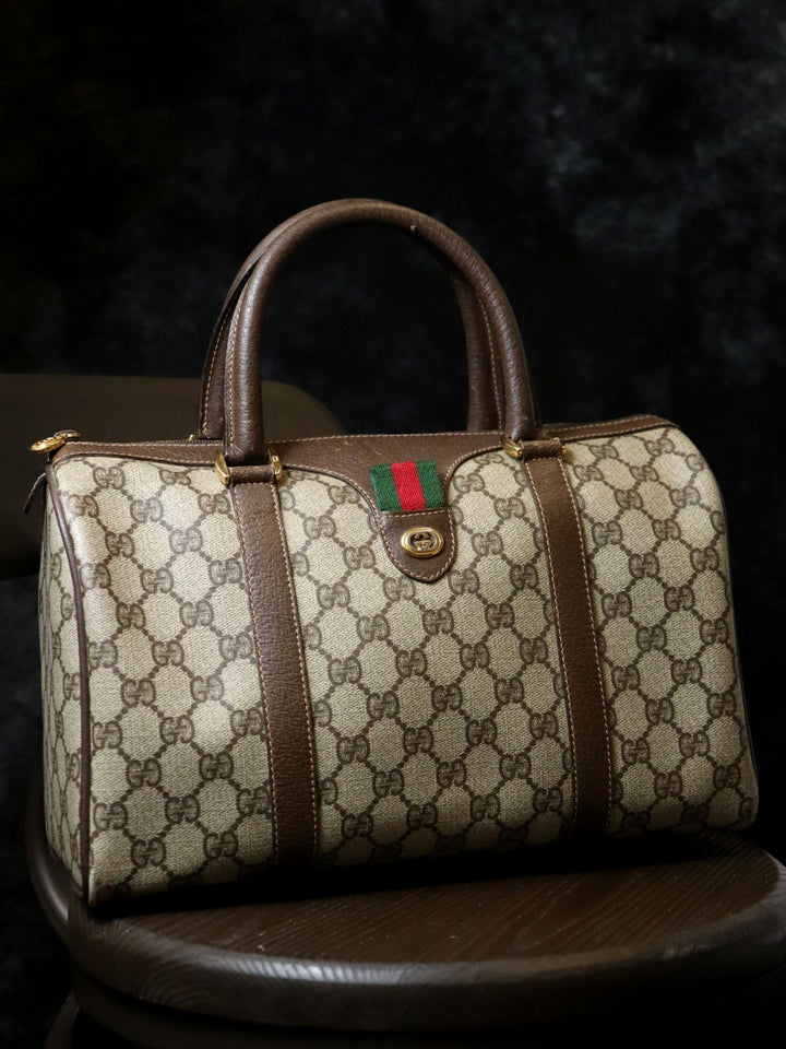 GUCCI グッチ ボストンバッグ ハンドバッグ ブラウン GGスプリーム シェリー オールドグッチ ヴィンテージ