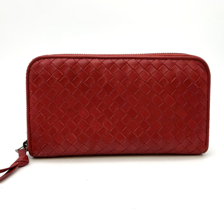 BOTTEGAVENETA ボッテガヴェネタ イントレチャート 長財布 ラウンドファスナー 財布 ウォレット レザー レッド