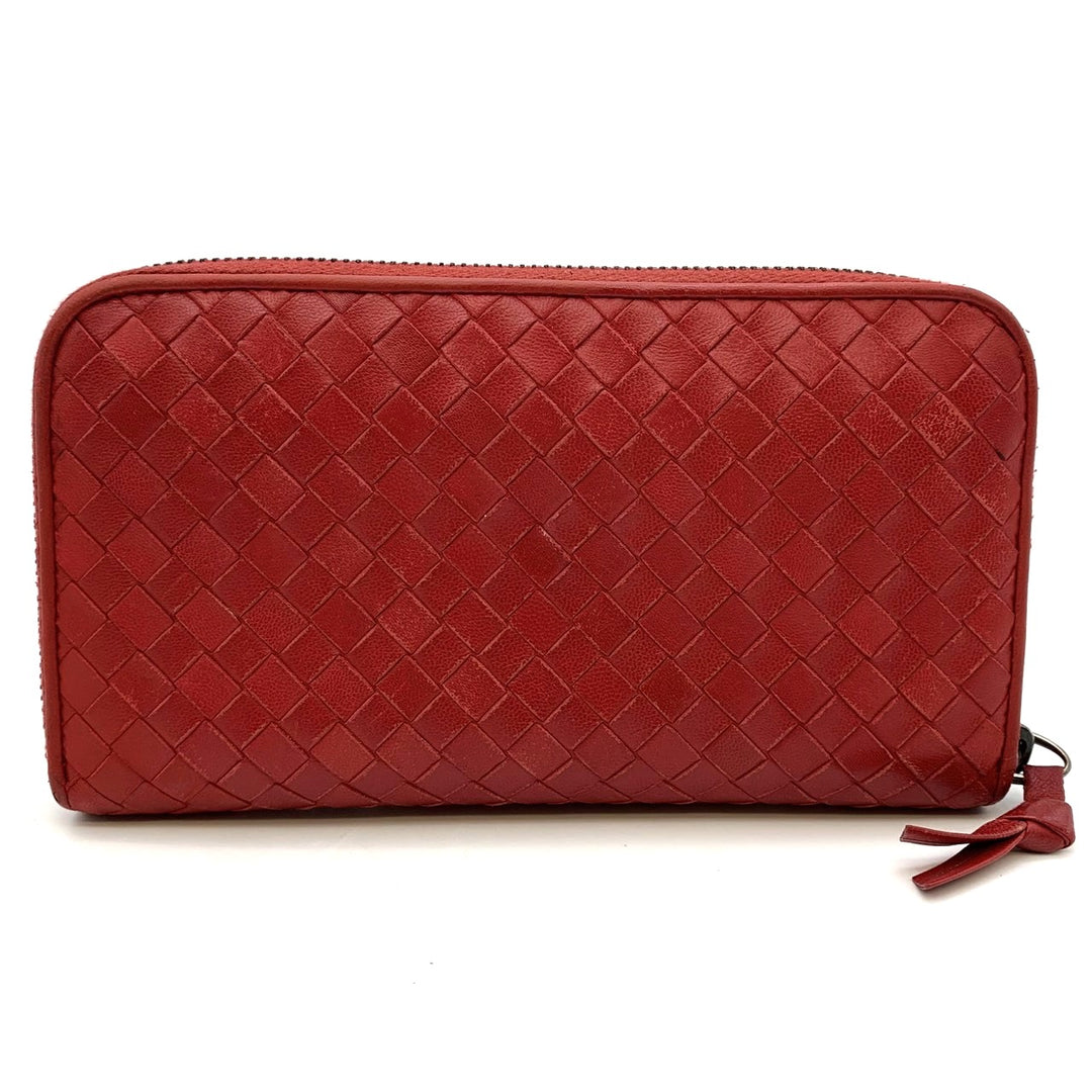 BOTTEGAVENETA ボッテガヴェネタ イントレチャート 長財布 ラウンドファスナー 財布 ウォレット レザー レッド