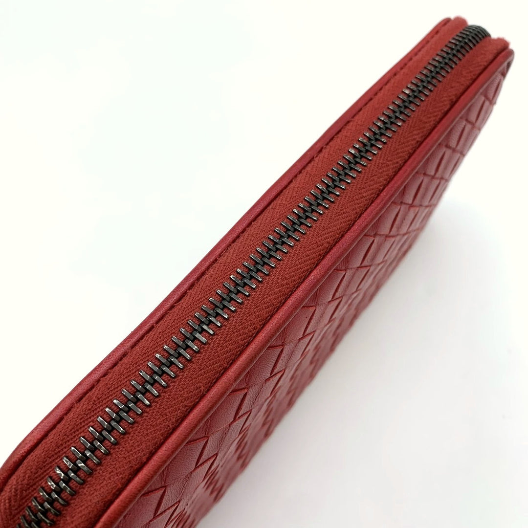 BOTTEGAVENETA ボッテガヴェネタ イントレチャート 長財布 ラウンドファスナー 財布 ウォレット レザー レッド