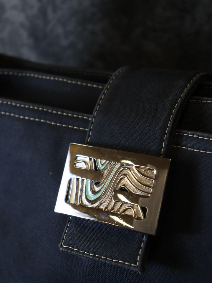 FENDI フェンディ 26772 ショルダーバッグ ハンドバッグ マンマ デニム マーブル キャンバス ネイビー