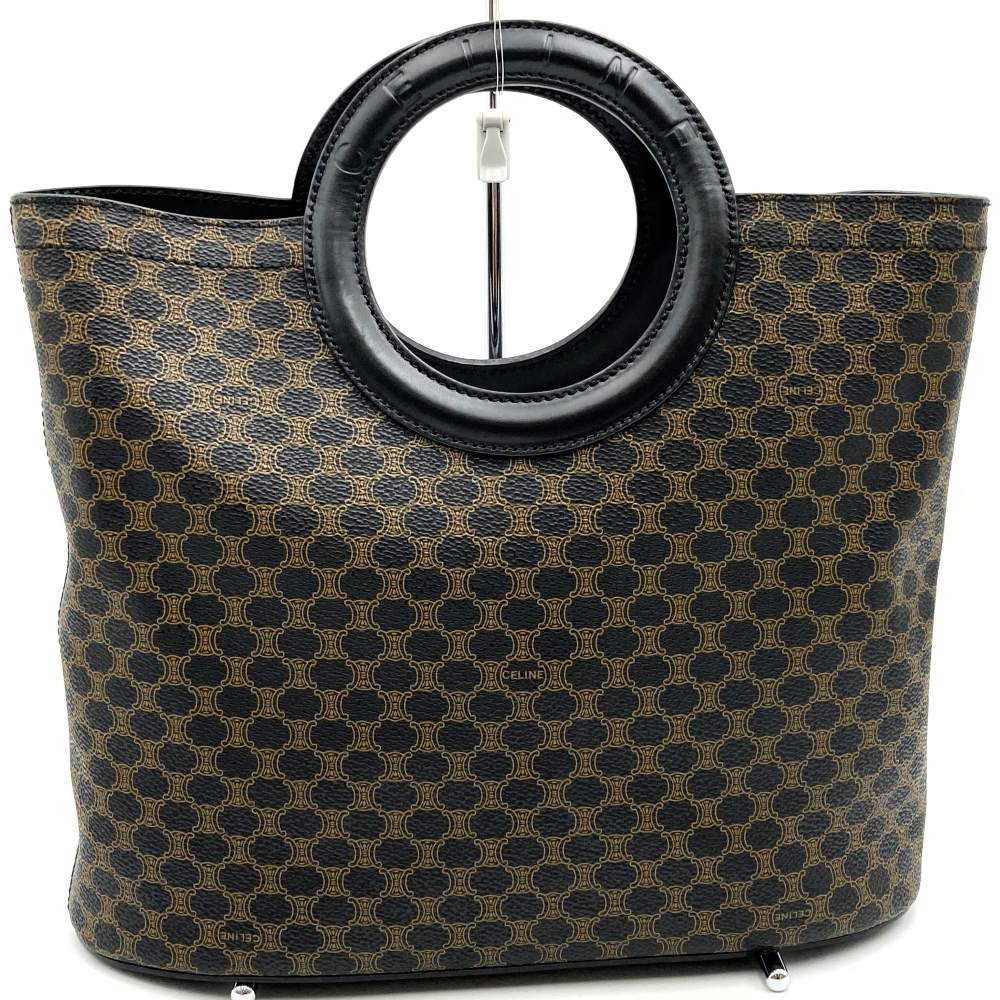 CELINE セリーヌ マカダム サークルハンドル MC97/2 ハンドバッグ PVC/レザー ブラック