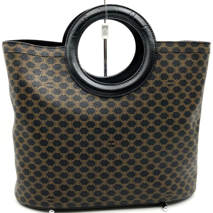 CELINE セリーヌ マカダム サークルハンドル MC97/2 ハンドバッグ PVC/レザー ブラック