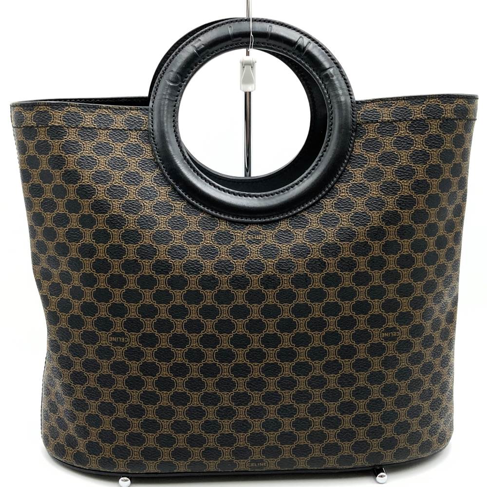 CELINE セリーヌ マカダム サークルハンドル MC97/2 ハンドバッグ PVC/レザー ブラック