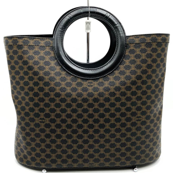CELINE セリーヌ マカダム サークルハンドル MC97/2 ハンドバッグ PVC/レザー ブラック