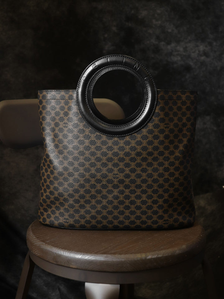 CELINE セリーヌ マカダム サークルハンドル MC97/2 ハンドバッグ PVC/レザー ブラック