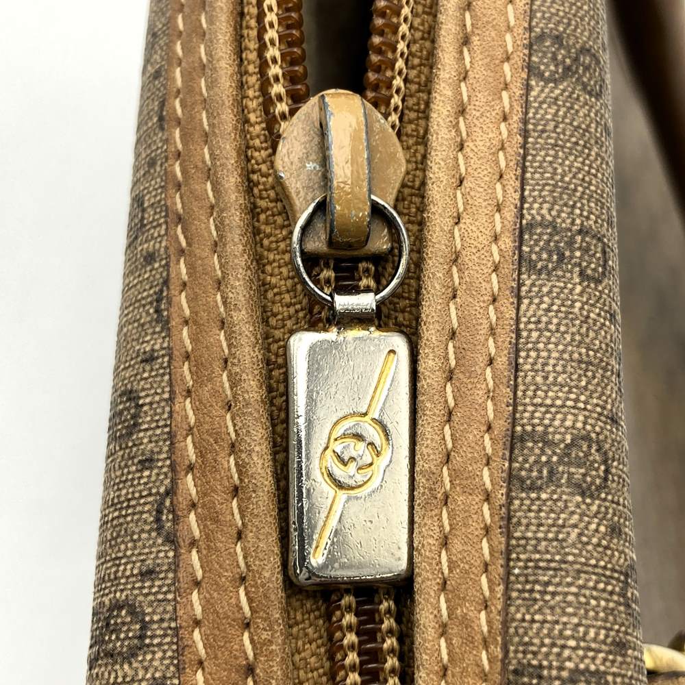 GUCCI オールドグッチ マイクロGG ハンドバッグ 大きく開く ヴィンテージ PVC/レザー ベージュ ブラウン
