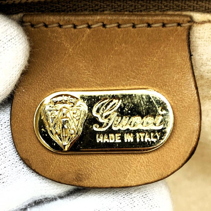 GUCCI オールドグッチ マイクロGG ハンドバッグ 大きく開く ヴィンテージ PVC/レザー ベージュ ブラウン