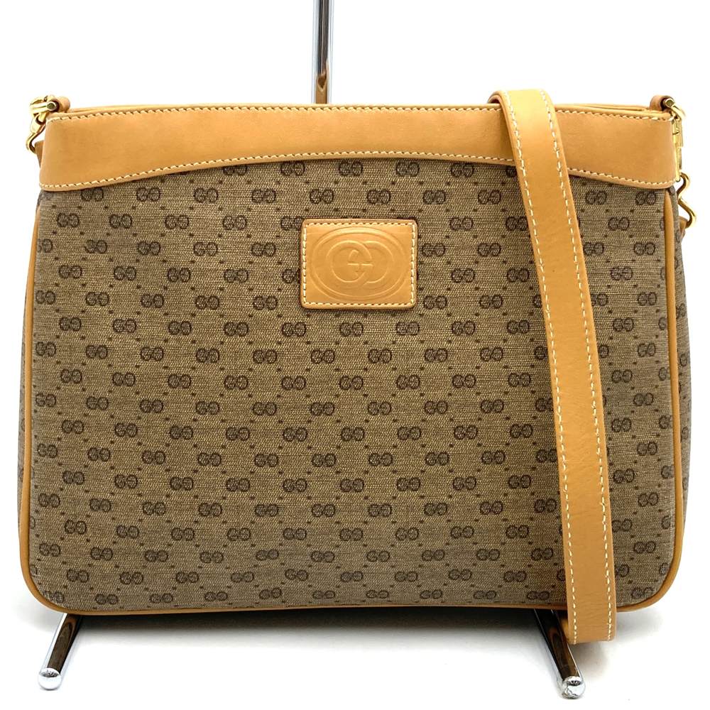 GUCCI グッチ マイクロGG ショルダーバッグ PVC レザー ブラウン オールドグッチ ヴィンテージ