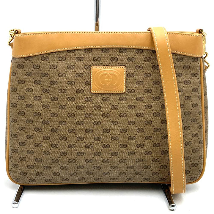 GUCCI グッチ マイクロGG ショルダーバッグ PVC レザー ブラウン オールドグッチ ヴィンテージ