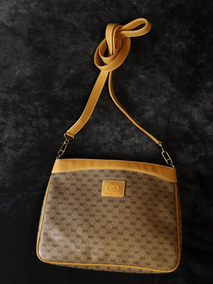 GUCCI グッチ マイクロGG ショルダーバッグ PVC レザー ブラウン オールドグッチ ヴィンテージ