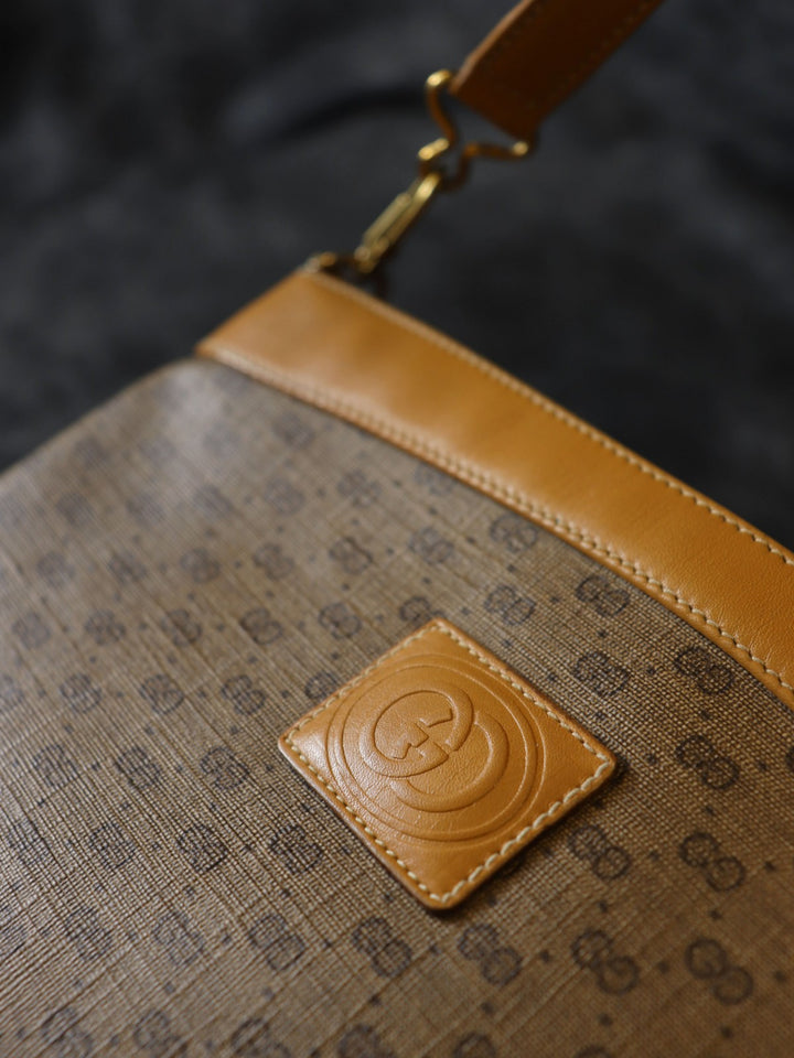 GUCCI グッチ マイクロGG ショルダーバッグ PVC レザー ブラウン オールドグッチ ヴィンテージ