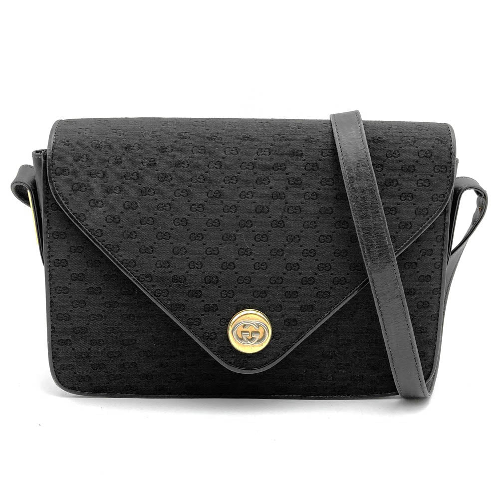 GUCCI グッチ ショルダーバッグ マイクロGG キャンバス レザー ブラック ヴィンテージ