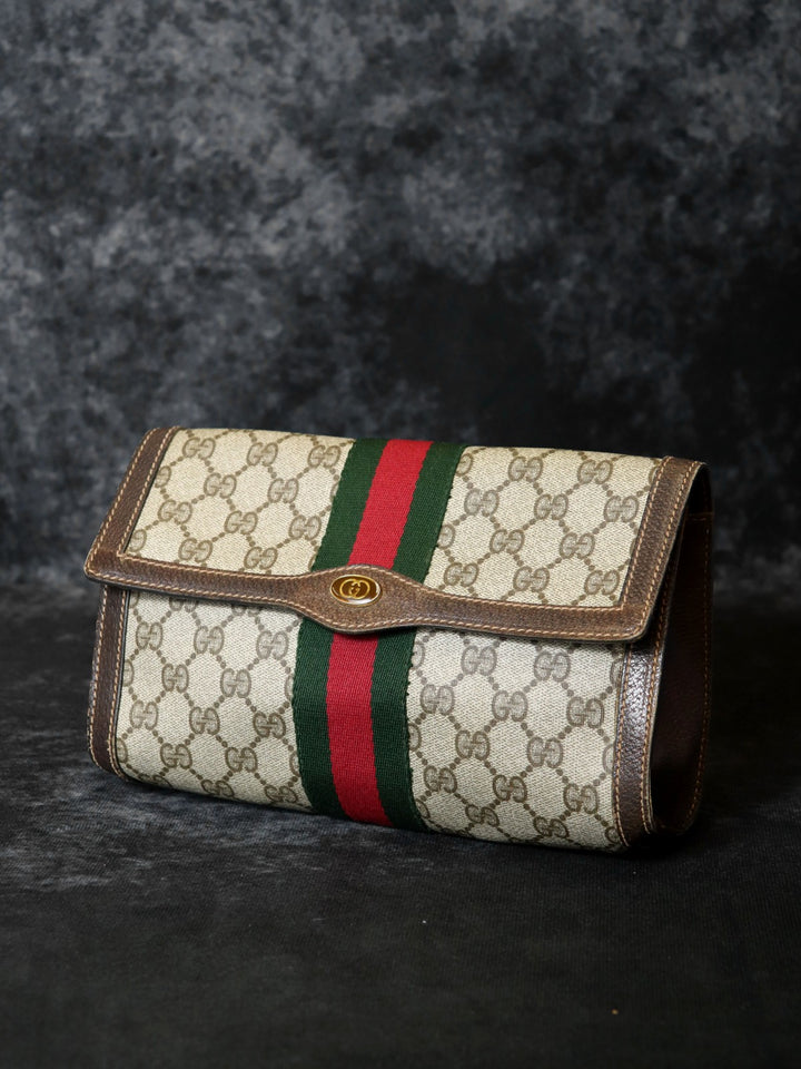 GUCCI オールドグッチ41 001 3087 25クラッチバッグ セカンドバッグ ヴィンテージ アクセコ GGスプリームブラウン