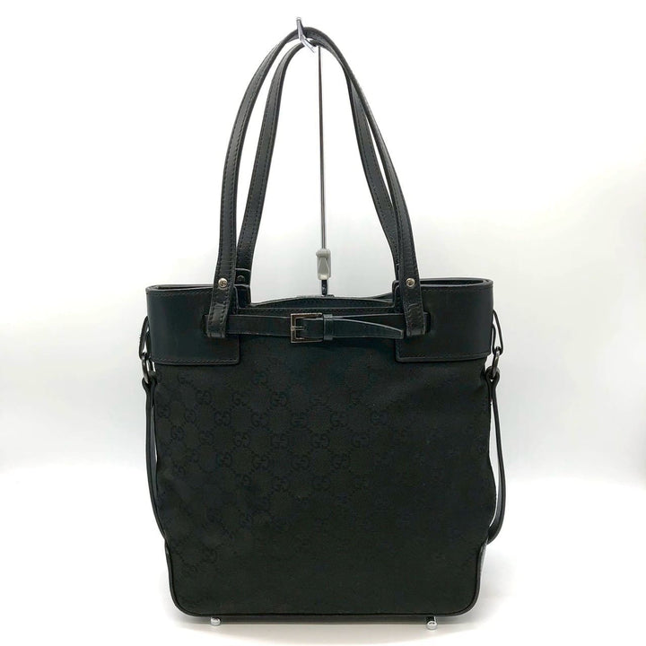 GUCCI グッチ 107757 GGキャンバス トートバッグ ハンドバッグ レザー ブラック