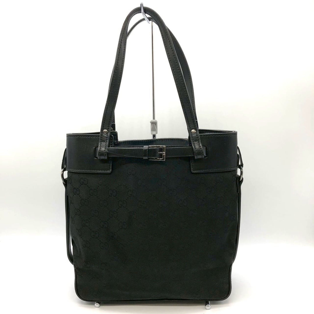 GUCCI グッチ 107757 GGキャンバス トートバッグ ハンドバッグ レザー ブラック