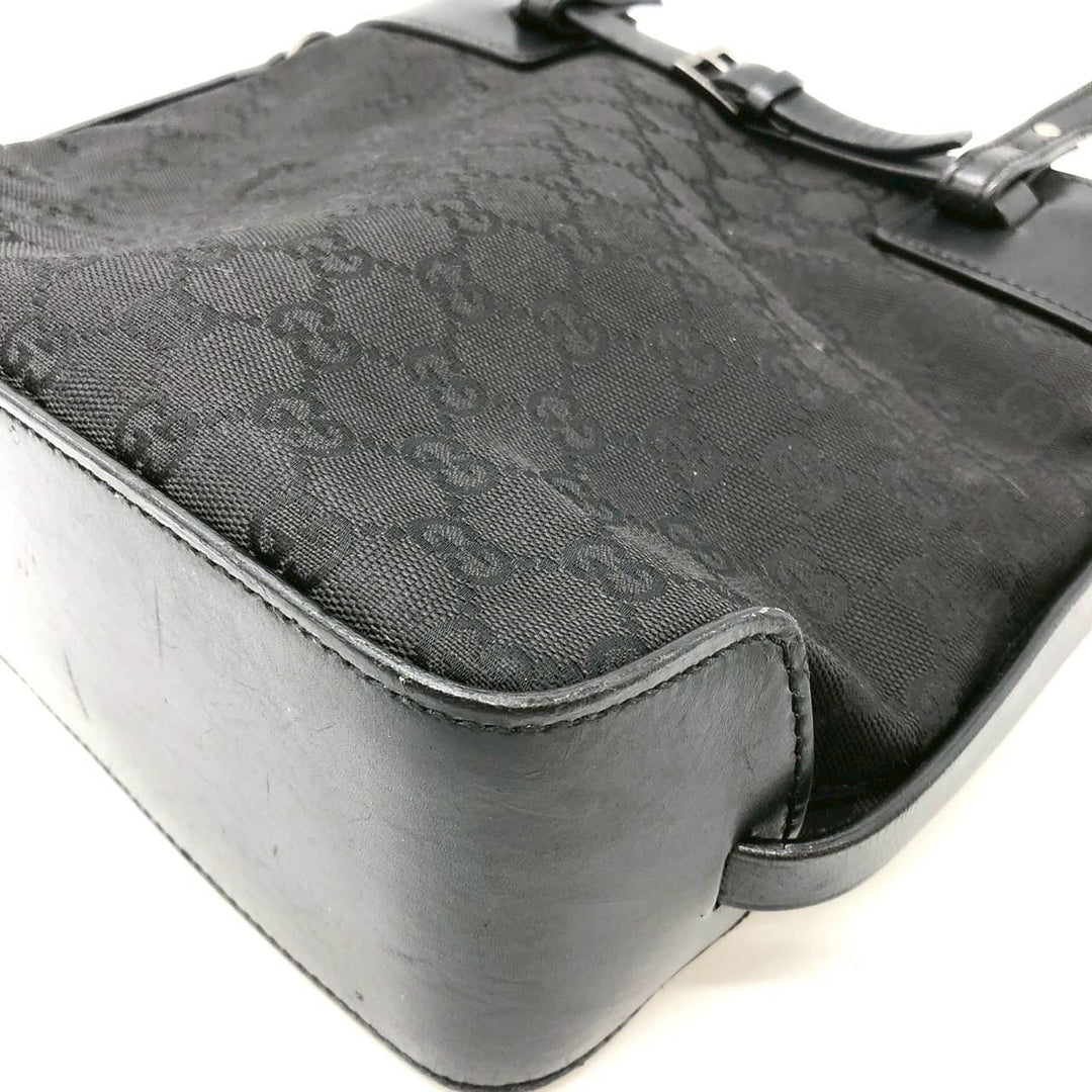 GUCCI グッチ 107757 GGキャンバス トートバッグ ハンドバッグ レザー ブラック