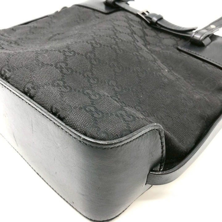 GUCCI グッチ 107757 GGキャンバス トートバッグ ハンドバッグ レザー ブラック