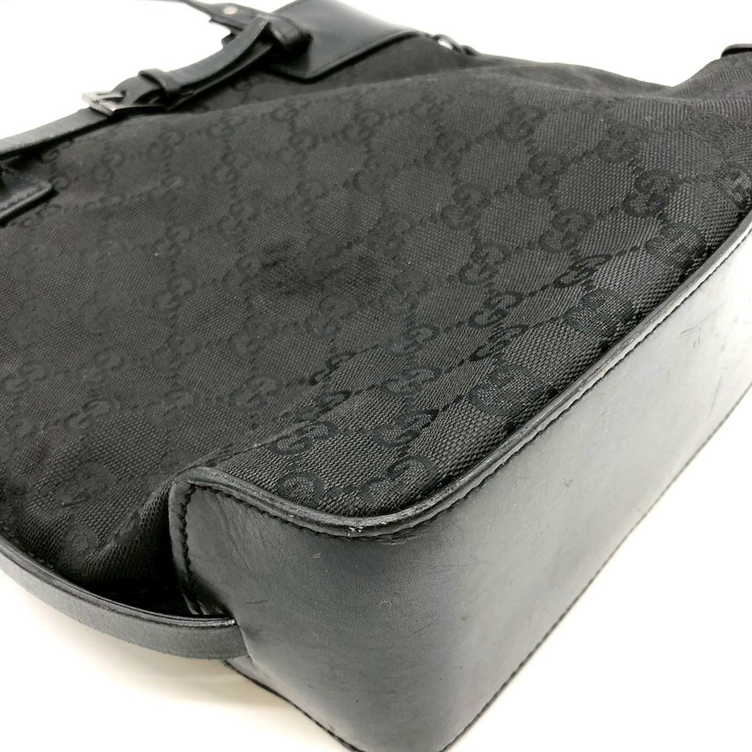 GUCCI グッチ 107757 GGキャンバス トートバッグ ハンドバッグ レザー ブラック