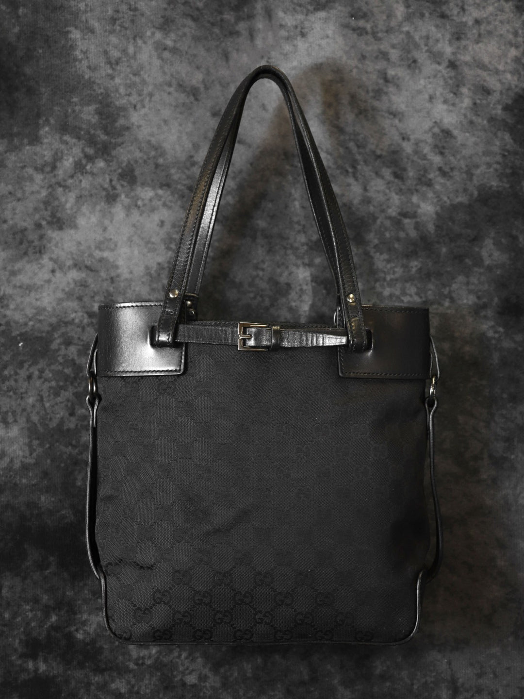 GUCCI グッチ 107757 GGキャンバス トートバッグ ハンドバッグ レザー ブラック