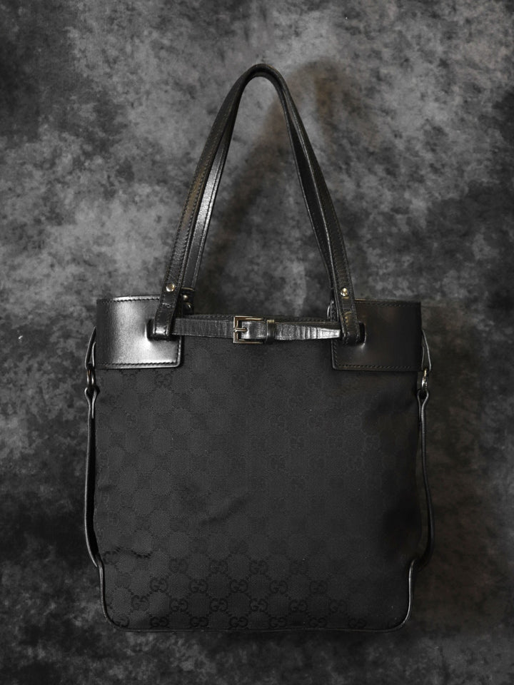 GUCCI グッチ 107757 GGキャンバス トートバッグ ハンドバッグ レザー ブラック