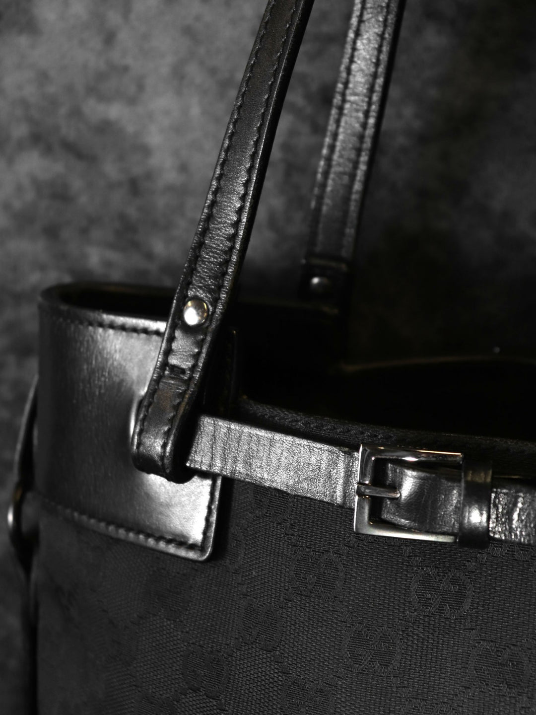 GUCCI グッチ 107757 GGキャンバス トートバッグ ハンドバッグ レザー ブラック
