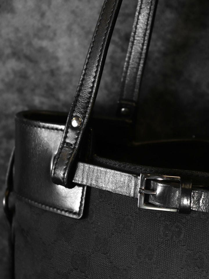 GUCCI グッチ 107757 GGキャンバス トートバッグ ハンドバッグ レザー ブラック