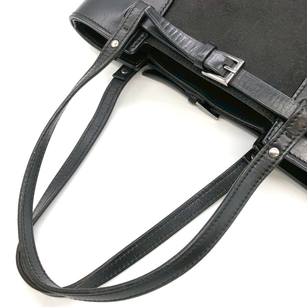 GUCCI グッチ 107757 GGキャンバス トートバッグ ハンドバッグ レザー ブラック