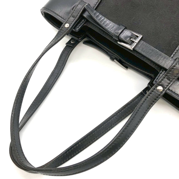 GUCCI グッチ 107757 GGキャンバス トートバッグ ハンドバッグ レザー ブラック