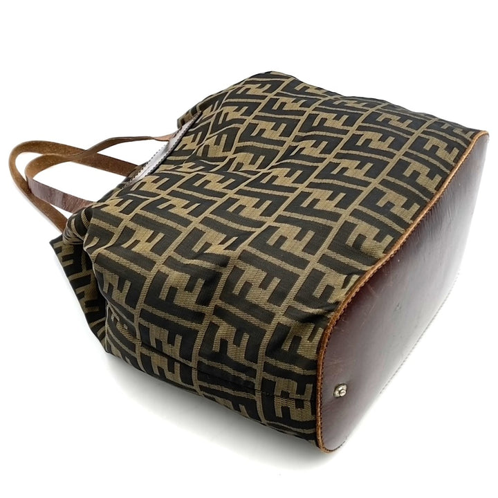 FENDI フェンディ ズッカ ハンドバッグ トートバッグ エコバッグ ナイロン レザー ブラウン ヴィンテージ